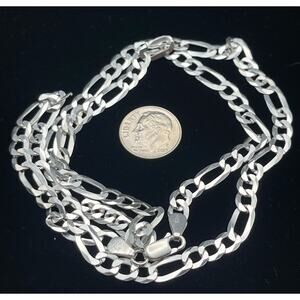 Unisex SPI 22 in Sterling Silver Flat Figaro Chain Necklace 925 Italy NWOT 5.7mm